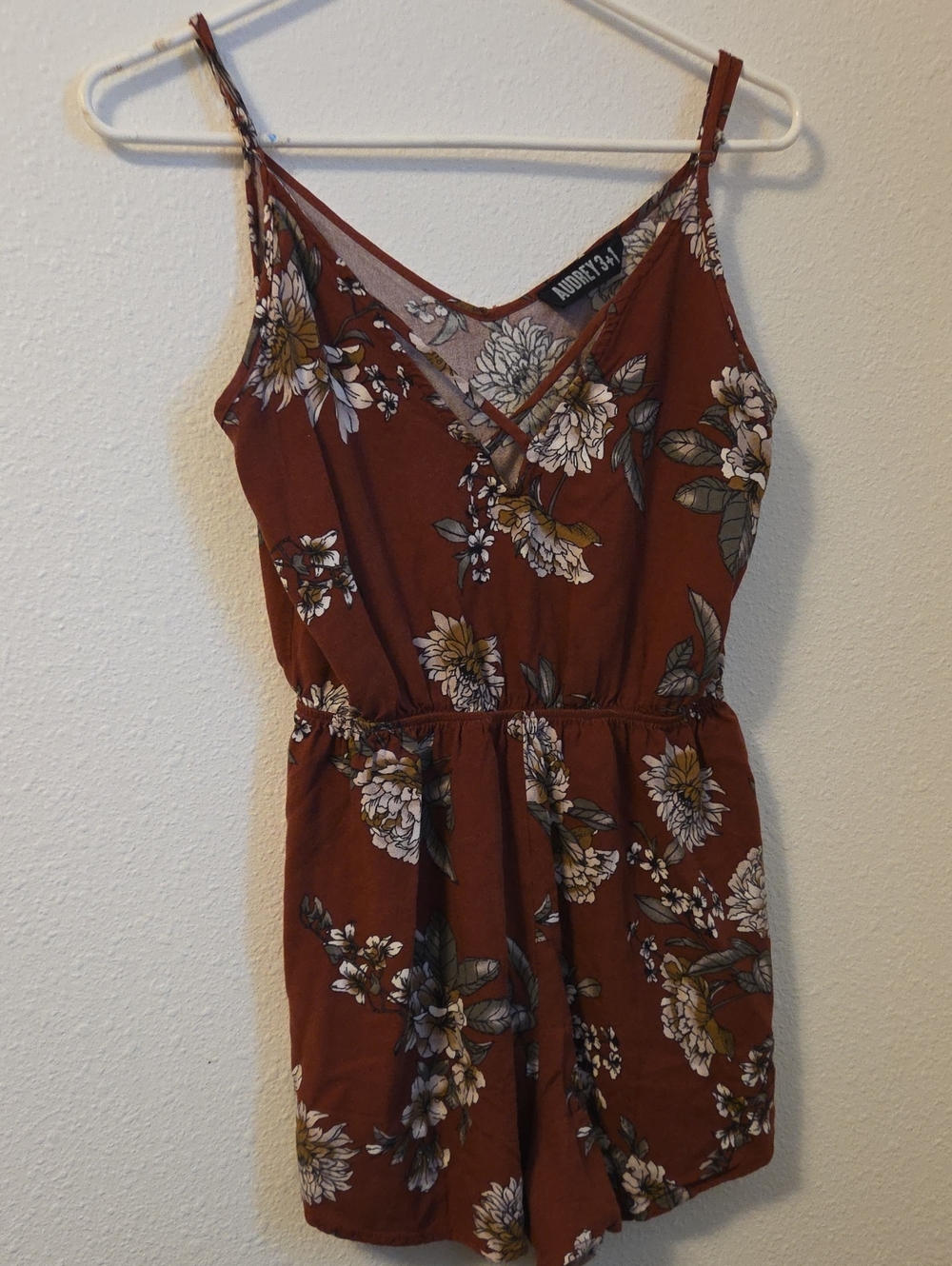 Audrey 3+1 Rust Floral Romper with Spaghetti Straps